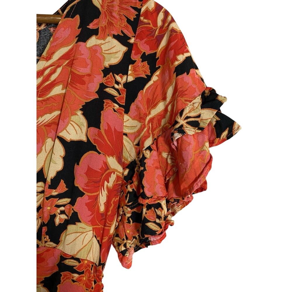 Abel the Label Vivid Dream Dress Womens XS Red Black Floral Ruffle Sleeve Maxi - Picture 3 of 10